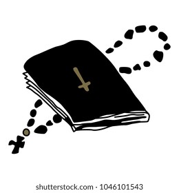 Isolated vector illustration. Catholic holy book Bible and a rosary. Based on hand drawn original style art.