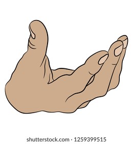 Isolated vector illustration. Caucasian human male hand in open holding gesture. Cartoon style.