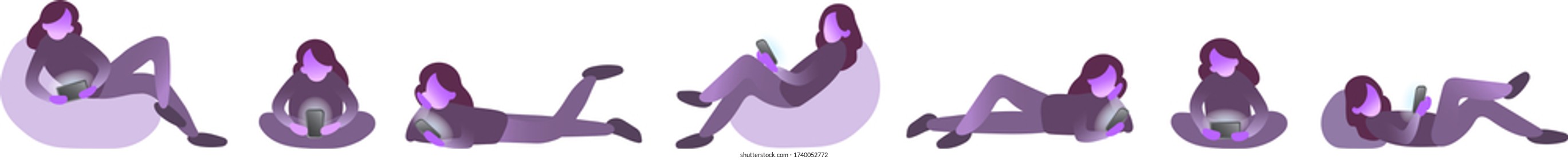 Isolated vector illustration of characters with smartphones. Collection of people holding gadgets and send mail. Human with devices send message.