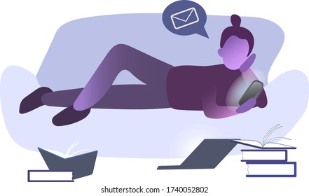 Isolated vector illustration of characters with smartphones. Collection of people holding gadgets and send mail. Human with devices send message.