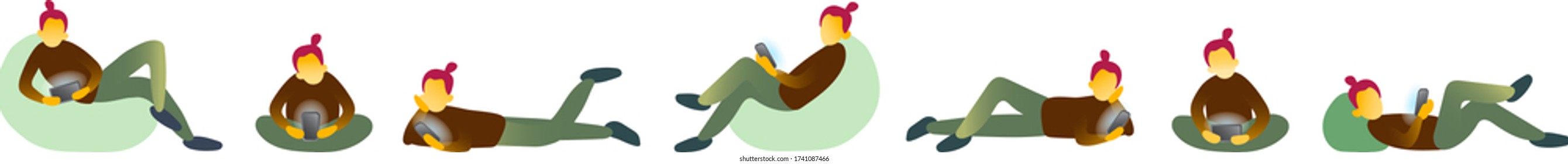 Isolated vector illustration of characters with smartphones. Collection of people holding gadgets and send mail. Human with devices send message.