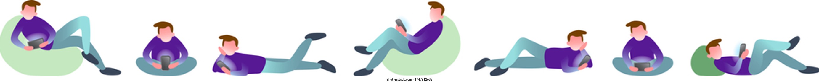 Isolated vector illustration of characters with smartphones. Collection of people holding gadgets and send mail. Human with devices send message.