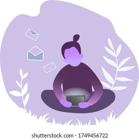 Ilustración vectorial aislada de personajes con smartphones. Colección de personas que tienen gadgets y envían correo. Los humanos con dispositivos envían mensajes.