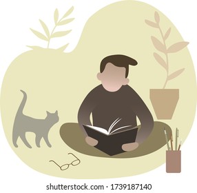 Isolated vector illustration of characters with textbook. Collection of student preparing exams. Reading and studying person.