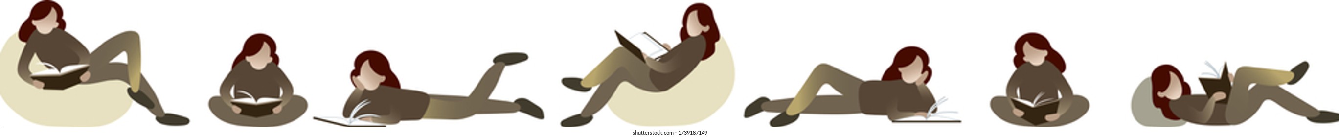 Ilustración vectorial aislada de personajes con libro de texto. Colección de exámenes de preparación para estudiantes. Leyendo y estudiando a la persona.