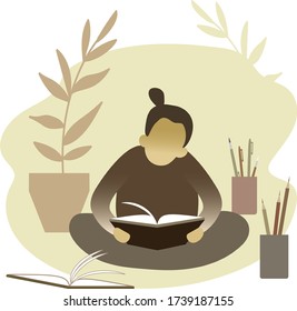 Ilustración vectorial aislada de personajes con libro de texto. Colección de exámenes de preparación para estudiantes. Leyendo y estudiando a la persona.