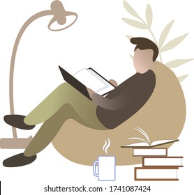 Isolated vector illustration of characters with textbook. Collection of student preparing exams. Reading and studying person.