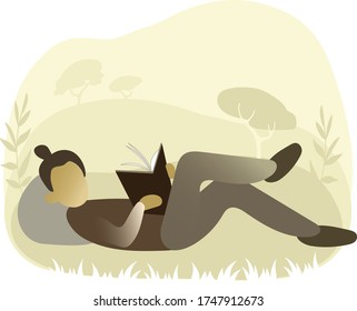 Isolated vector illustration of characters with textbook. Collection of student preparing exams. Reading and studying person.