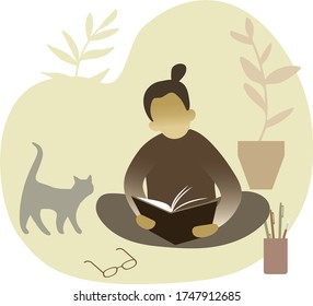 Isolated vector illustration of characters with textbook. Collection of student preparing exams. Reading and studying person.