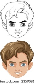 Isolated vector illustration of a cheerful cartoon boy face