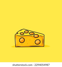 isolated vector illustration of cheese on a yellow background