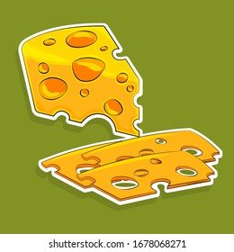 Isolated vector illustration of a cheese. Tasty food. Cheese for menu. Colored vector illustration. Sliced cheese.