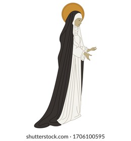 Isolated vector illustration. Christian female saint. Catholic nun.