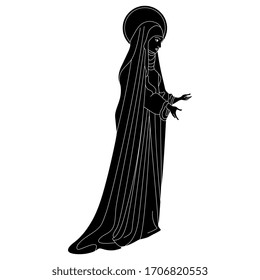 
Isolated vector illustration. Christian female saint. Catholic nun. Black and white silhouette.