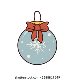 Isolated Vector Illustration of Christmas ornament with snowflake and bow. Element of xmas and New Year decoration