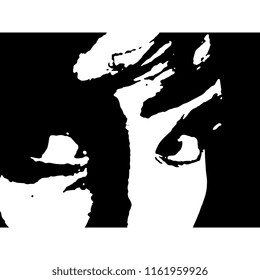 Isolated vector illustration. Closeup portrait of a beautiful Caucasian young woman. Black and white silhouette.