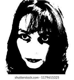 Isolated vector illustration. Closeup portrait of a beautiful Caucasian girl with dark hair. Black and white silhouette.