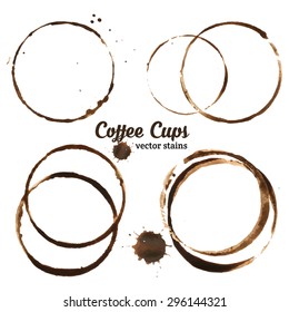 Isolated vector illustration of coffee cup stains. Watercolor vector grunge set. Colorful template for your design