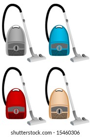 Isolated vector illustration of colored vacuum cleaners