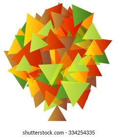 Isolated vector illustration of colorful abstract autumn tree made of triangles