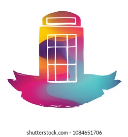 Isolated Vector Illustration Colorful Banner of London Telephone Booth. Flat, Icon, Sign, Logo, Symbol, Object, Graphic Design, Background, Element, Illustration for Print.