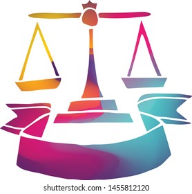 Isolated Vector Illustration Colorful Banner of Weight Balance or Justice. Flat, Icon, Sign, Logo, Symbol, Object, Graphic Design, Background, Element, Illustration for Print.