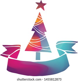 Isolated Vector Illustration Colorful Banner of Holiday Christmas Tree. Flat, Icon, Sign, Logo, Symbol, Object, Graphic Design, Background, Element, Illustration for Print.