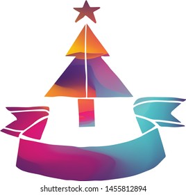Isolated Vector Illustration Colorful Banner of Holiday Christmas Tree. Flat, Icon, Sign, Logo, Symbol, Object, Graphic Design, Background, Element, Illustration for Print.