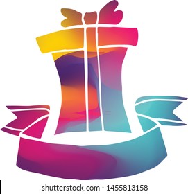 Isolated Vector Illustration Colorful Banner of Holiday and Birthday Gift. Flat, Icon, Sign, Logo, Symbol, Object, Graphic Design, Background, Element, Illustration for Print.