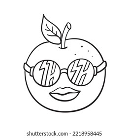 Isolated vector illustration of cool fruit with sunglasses. Cute thin line icon for design, cover etc.