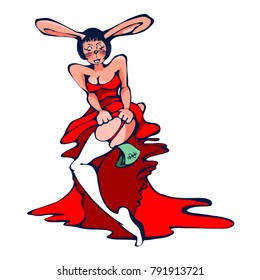 Isolated Vector Illustration. The costume of a rabbit. Sexy woman in a rabbit costume. Dancing striptease. Night club