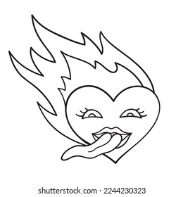 Ilustración vectorial aislada de corazón quemado loco. Icono de línea delgada para diseño, cubierta, etc.