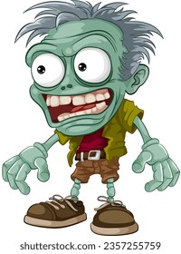 An isolated vector illustration of a creepy, scary bald zombie monster man