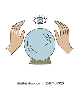 Isolated vector illustration of crystal ball gazing. Magic design element. Vector fortune tellers and clairvoyance symbol. Isolated occult icon. 