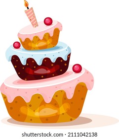 Isolated Vector Illustration of a Cute Cake(Cup Cake) with Candle and Barrie's  