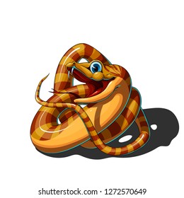 Isolated vector illustration of a cute cartoon snake with the big smile