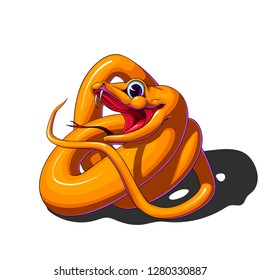 Isolated vector illustration of a cute cartoon snake with the big smile