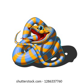 Isolated vector illustration of a cute cartoon snake with the big smile