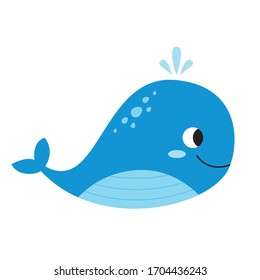 Isolated vector illustration of cute cartoon whale on white background.