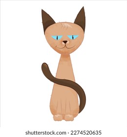 Ilustración vectorial aislada. Cuta caricatura de un sereno gato doméstico sentado. Dibujar pegatina de gato. Dibujo simple de un gato sin pelo sobre fondo blanco.