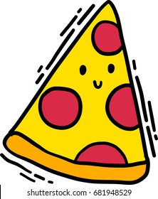 Isolated vector illustration of a cute colorful hand drawn pizza slice character