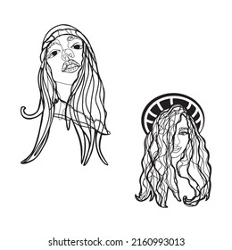 Isolated vector illustration of a cute girl. Young woman as a print, blank for designers, logo, label, sticker