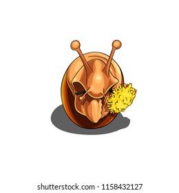 Isolated vector illustration of a cute snail with the wild flower as a gift