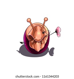 Isolated vector illustration of a cute snail with the wild flower as a gift