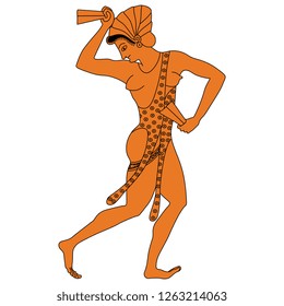 Isolated vector illustration. Dancing ancient Greek girl. Vase painting motif. Cartoon style. 