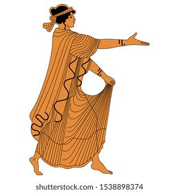 Isolated Vector Illustration. Dancing Ancient Greek Girl. Vase Painting Motif.