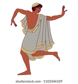 Isolated vector illustration of a dancing Etruscan young man. Based on ancient Italian fresco.