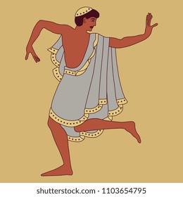 Isolated vector illustration of a dancing Etruscan young man. Based on ancient Italian fresco.