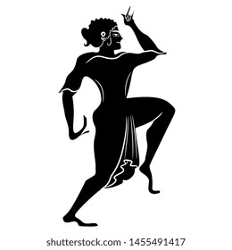 Isolated vector illustration. Dancing Etruscan or ancient Greek woman. Black and white silhouette.