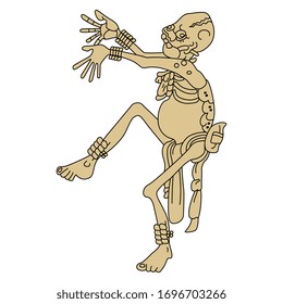 Isolated Vector Illustration. Dancing Human Skeleton. Mayan Mythology. Native American Indian Art. Monochrome Silhouette. Ancient Mexican God Of Death. Happy Death.